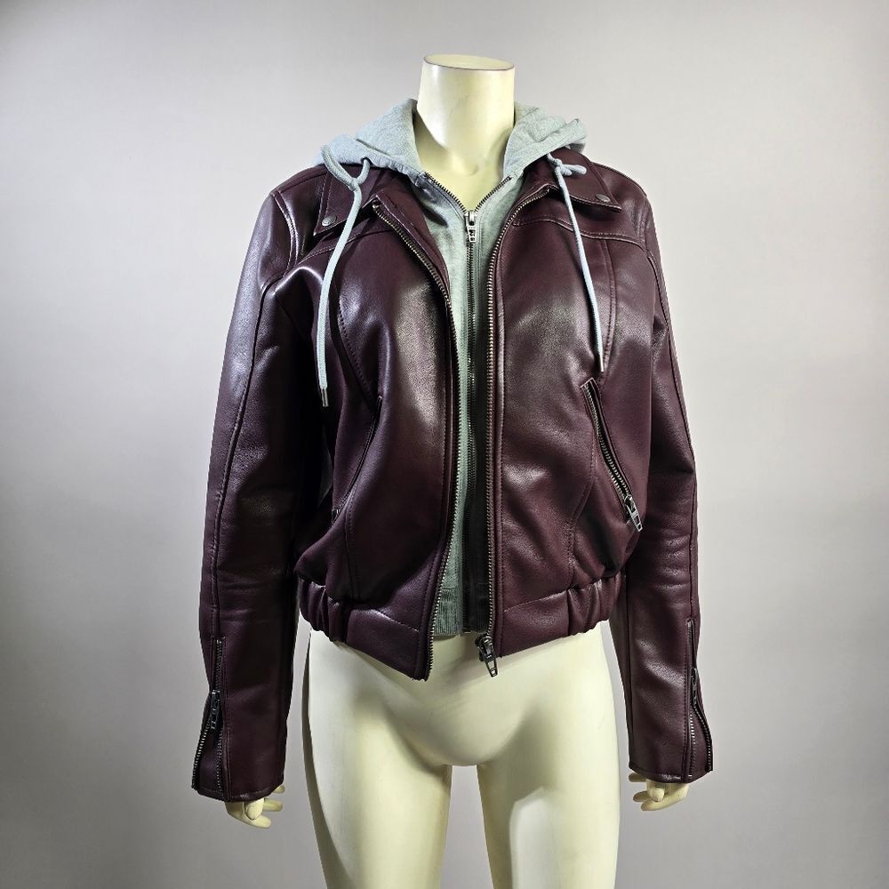 Blank NYC Burgundy Faux Leather Bomber Jacket